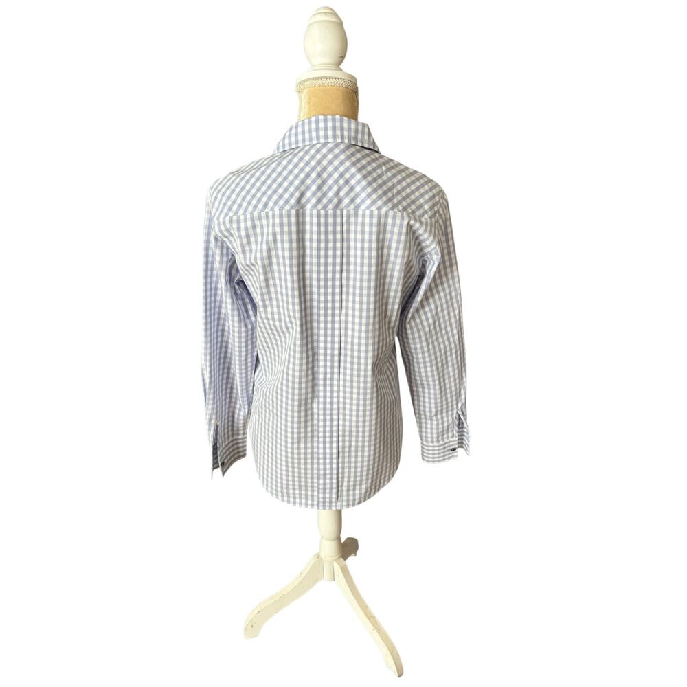 Lafayette 148 New York Poplin Button Up Shirt Blue Gingham Check Size XS FLAW - Picture 7 of 15